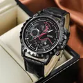 SOKI men's black leather sports watch with red accents in a premium display box - Black Watch And Bracelet Set / Black