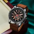 SOKI men's fashion watch with black dial, canvas strap, and date window on wooden box - Brown