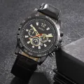 Ανδρικό αθλητικό ρολόι SOKI quartz με μαύρο δερμάτινο λουράκι και χρυσές λεπτομέρειες - Μαύρο Λουράκι Μαύρη Κάσα Χρυσές Ενδείξεις
