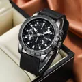 SOKI men's casual quartz watch with black canvas strap and silver alloy case in gift box - Black
