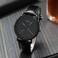 Minimalist SOKI black business watch for men with blue accents and leather strap - Black Blue Hands
