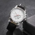 SOKI Herren Sportuhr mit weißem Zifferblatt, Silbergehäuse und schwarzem Lederarmband - Schwarzes Armband Silbernes Gehäuse Weißes Zifferblatt