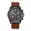 SOKI men's casual quartz watch with black alloy case and brown canvas strap - Brown