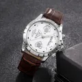 Herren-Business-Uhr mit silbernem Gehäuse, weißem Zifferblatt und braunem Lederband - Braunes Band Silbergehäuse Weißes Zifferblatt