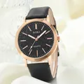 Elegant rose gold watch with a black starry sky dial and textured leather strap - Black Black Dial
