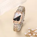 SOKI Damen Quarzuhr mit zweifarbigem Armband und achteckigem schwarz-weißem Zifferblatt - Bicolor Roségold Silber mit Schwarz-Weißem Zifferblatt