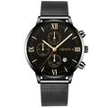 Men's business quartz watch with black mesh band and gold Roman numeral markers - Black Gold