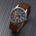 SOKI men's fashion sports watch with brown canvas strap and mechanical gear dial - Brown