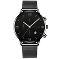 Sleek black Geneva business watch for men with mesh metal strap and Roman numerals - Black