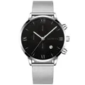 Dettaglio orologio Geneva uomo con quadrante nero, cinturino mesh e datario elegante - Argento Nero