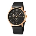 Dettagli dell'orologio Geneva da uomo con cassa in oro rosa e cinturino in maglia d'acciaio - Nero Rosa