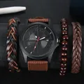 Orologio al quarzo SOKI da uomo quadrante nero cinturino tela e set di 3 bracciali intrecciati - Marrone