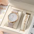 Κομψό γυναικείο σετ ρολόι rose gold με δερμάτινο λουράκι και βραχιόλι με καρδιά - Γκρι Ρολόι Και Χρυσό Βραχιόλι Απείρου