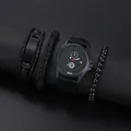 Set orologio al quarzo nero da uomo con tre braccialetti multistrato coordinati - Nero