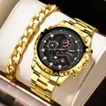 SOKI Herrenuhr Gold Quarz Armband Set für Business und Freizeit Mode, Luxuriös - Gold Set