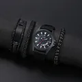 SOKI military black quartz watch with date and matching men's bracelet set accessory - Black