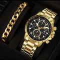 Set orologio SOKI da uomo business con bracciale a catena dorata e quadrante nero - Orologio+Bracciale / Set Oro