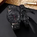 SOKI black quartz watch with leather band and infinity charm bracelet gift set - Black Set - It's My Birthday