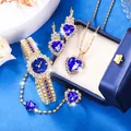 Set orologio donna oro rosa con cristalli blu a cuore, collana, orecchini e anello - Set Gioielli Orologio al Quarzo Cuore / Blu Set