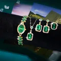 Elegant SOKI women's gold quartz watch set with emerald necklace and earrings - Emerald Dial Jewelry Set (SLJ3156) / Green