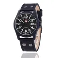 Militärische SOKI Quarzuhr in Schwarz mit Lederarmband und Datumsanzeige für Herren - Schwarz Schwarzes Zifferblatt