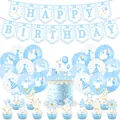 Geburtstagsdeko-Set mit blauen Gänsen, Banner, Luftballons und Kuchenaufsätzen - Standard Blau Gans Set