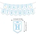 Blue gingham Happy Birthday banner with bows and swan illustrations for party decor - 1PC Banner