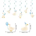 Blue goose themed party spiral decorations with cartoon duck cards and PVC swirls - 6 Hanging Cards + 6 Light Blue Single Spiral Ornaments
