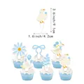 Blue goose and daisy cupcake toppers set for birthday party decorations with size details - 12 Pieces Integrated Small Cake Toppers