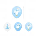 Detailed view of 12-inch blue and white latex balloons with cute cartoon goose print - 18 Pieces Balloons 12-Inch (6 White 6 Baby Blue 6 Macaron Blue)