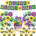 Kit complet fête Mardi Gras avec bannière, masques, ballons et décorations de gâteau - Combinaison Bannière Topper Ballon Mardi Gras
