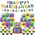 Kit de décoration Mardi Gras avec bannière, ballons colorés et décorations pour gâteaux - Kit Mardi Gras