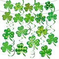 Green shamrock hanging swirls and clover card banners for St. Patrick's Day party decor - Decoration Set