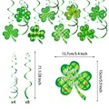 St. Patrick's Day green clover swirl decorations with detailed hanging size measurements - Shamrock Cards Swirls Set