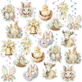 Decorazioni pasquali sospese con coniglietti, uova e pulcini ad acquerello per feste - Set di Cartellini Appesi e Decorazioni a Spirale di Pasqua