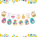 Colorful Easter bunny and egg banner set with Happy Easter lettering for party decor - 1 Set / Colorful