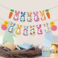 Colorful Happy Easter banner with bunny and carrot designs for festive party decoration - Easter Banner (20221116-Easter Banner 2)