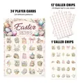 Easter Bingo game set featuring 24 watercolor player cards and festive egg caller chips - Bingo Cards Markers and Caller Card