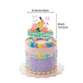 Happy Easter cake topper featuring cartoon bunnies and colorful eggs for party decoration - Large Cake Topper