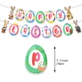 Set striscione pasquale con uova colorate Happy Easter e graziose decorazioni a coniglio - Banner