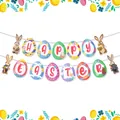 Osterbanner mit bunten Eierkarten und Hasen für die festliche Osterparty Dekoration - Ostern Banner Set