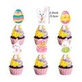 Set of 2.2 inch Easter cupcake toppers with cute rabbits, colorful eggs, and chicks - Cupcake Topper