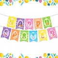 Colorful Happy Easter banner with bunny carrot and egg patterns for party decoration - Easter Banner (20211213-复活节拉旗)