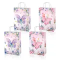 Pink floral butterfly gift bags set with white rope handles for birthday party supplies - Butterfly Watercolor Floral Style