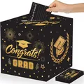 Abschlussfeier Box Set mit goldener Congrats GRAD Aufschrift und Karten für Gäste - Schwarzgold