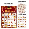 Detailed set of 24 red and gold graduation bingo game cards with festive icons - 37-Piece Set / Red