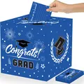 Blaue Abschluss-Kartenbox mit Congrats-Aufdruck und Glückwunschkarten für Partys - Blau