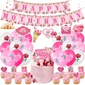 Roze Moederdag decoratieset met banner, ballonnen en taarttoppers voor feest - Moederdag Decoratie Set