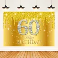 Dettaglio sfondo per 60° compleanno con paillettes dorate e numeri in stile diamante - 210x150 / 60 Anni