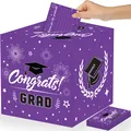 Lila Abschluss-Kartenbox-Set mit Congrats GRAD Design und Karten für die Party-Deko - Lila
